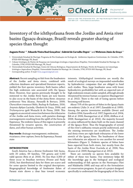 Inventory of the Ichthyofauna from the Jordão and Areia River Basins (Iguaçu Drainage, Brazil) Reveals Greater Sharing of Species Than Thought