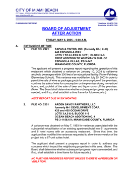 City of Miami Beach Board of Adjustment After Action