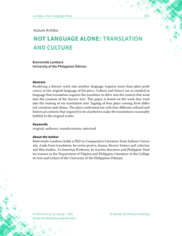 Not Language Alone: Translation and Culture