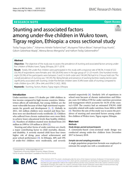 Stunting and Associated Factors Among Under-Five Children in Wukro Town, Tigray Region, Ethiopia: a Cross Sectional Study