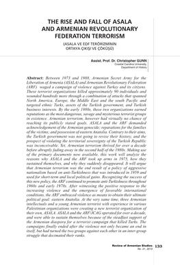 The Rise and Fall of Asala and Armenian Revolutionary Federation Terrorism (Asala Ve Edf Terörizminin Ortaya Çikişi Ve Çöküşü)