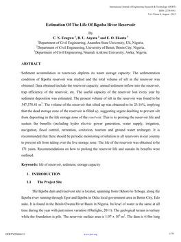 Estimation of the Life of Ikpoba River Reservoir