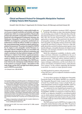 Clinical and Research Protocol for Osteopathic Manipulative Treatment of Elderly Patients with Pneumonia