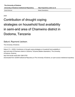 Contribution of Drought Coping Strategies on Household Food Availability in Semi-Arid Area of Chamwino District in Dodoma, Tanzania