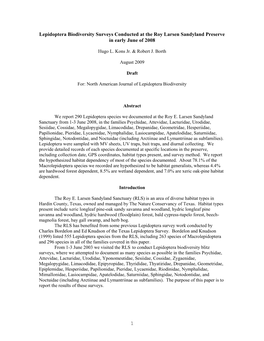 Lepidoptera Biodiversity Surveys Conducted at the Roy Larsen Sandyland Preserve in Early June of 2008
