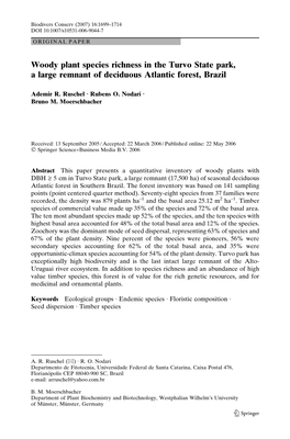 Woody Plant Species Richness in the Turvo State Park, a Large Remnant of Deciduous Atlantic Forest, Brazil