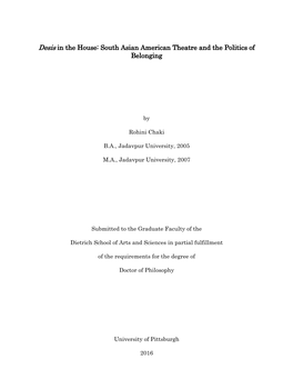 Desis in the House: South Asian American Theatre and the Politics of Belonging