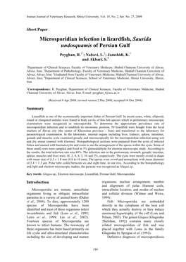 Microsporidian Infection in Lizardfish, Saurida Undosquamis of Persian Gulf