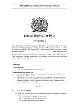 Human Rights Act (1998, As of 2014)