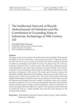 The Intellectual Network of Shaykh Abdusshamad Al-Falimbani And