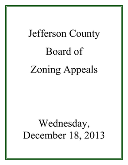 Jefferson County Board of Zoning Appeals Wednesday, December 18