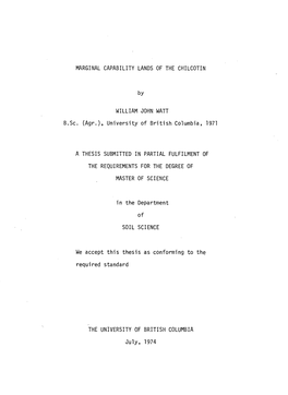 MARGINAL CAPABILITY LANDS of the CHILCOTIN by WILLIAM