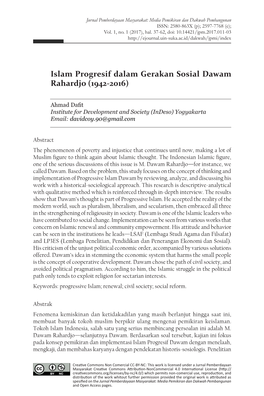 Islam Progresif Dalam Gerakan Sosial Dawam Rahardjo (1942-2016)