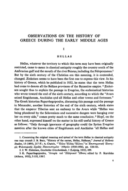 Observations on the History of Greece During the Early Middle Ages