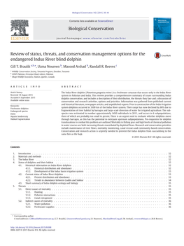 Review of Status, Threats, and Conservation Management Options for the Endangered Indus River Blind Dolphin