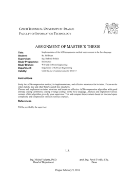 Assignment of Master's Thesis