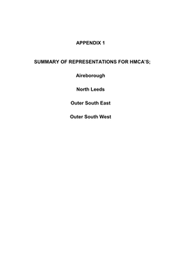 Appendix 1 Summary of Representations for Hmca's