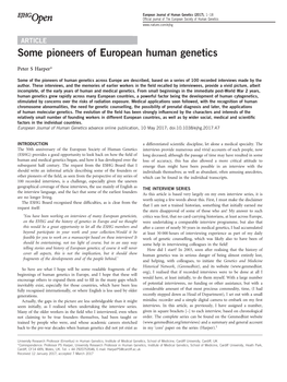 Some Pioneers of European Human Genetics