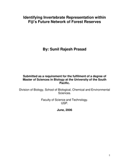 Identifying Invertebrate Representation Within Fiji’S Future Network of Forest Reserves