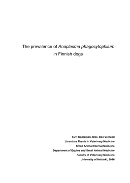 Anaplasma Phagocytophilum in Finnish Dogs