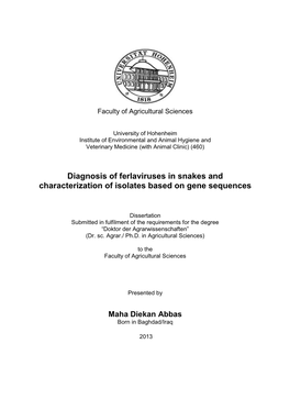 Diagnosis of Ferlaviruses in Snakes and Characterization of Isolates Based on Gene Sequences