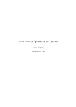 Lecture Notes for Optimization and Dynamics