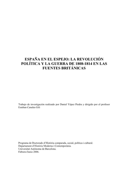 La Imagen De La Revolución Política Entre 1808 – 1814 En Las Fuentes Británicas