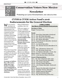 Conservation Voters New Mexico Newsletter, Autumn 2016 1 C V N M