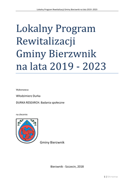 Lokalny Program Rewitalizacji Gminy Bierzwnik Na Lata 2019 -2023