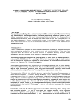 Understanding the Energy Efficiency Investment Decisions of Smaller Manufacturers: a Report on a Series of Energy Efficiency Industry Roundtables