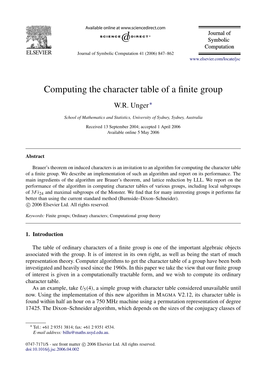 Computing the Character Table of a Finite Group