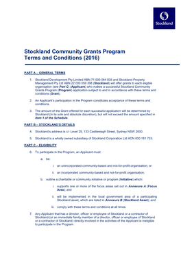 Stockland Community Grants Program Terms and Conditions (2016)