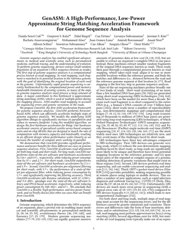 Genasm: a High-Performance, Low-Power Approximate String Matching Acceleration Framework for Genome Sequence Analysis Damla Senol Cali†On Gurpreet S