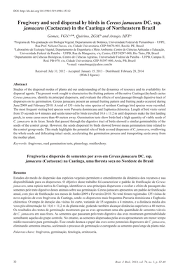 Frugivory and Seed Dispersal by Birds in Cereus Jamacaru DC. Ssp. Jamacaru (Cactaceae) in the Caatinga of Northeastern Brazil