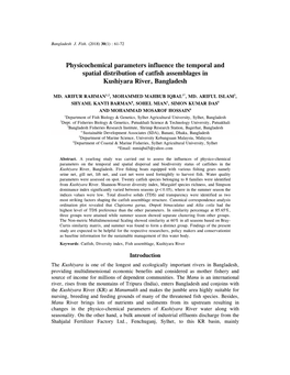 Physicochemical Parameters Influence the Temporal and Spatial Distribution of Catfish Assemblages in Kushiyara River, Bangladesh