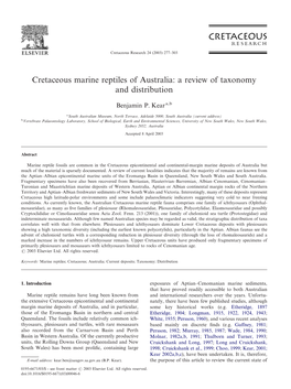 Cretaceous Marine Reptiles of Australia: a Review of Taxonomy and Distribution