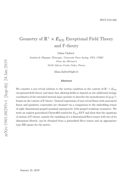 Geometry of R + × E3(3) Exceptional Field Theory and F-Theory Arxiv:1901.08295V1 [Hep-Th] 24 Jan 2019