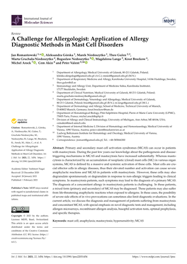 Application of Allergy Diagnostic Methods in Mast Cell Disorders