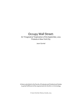 Occupy Wall Street: an “Imaginative” Exploration of the September, 2011 Protests in New York City