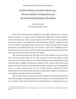 An End of History for Union Democracy: the Inevitability of Corporatism and the Unrealized Participatory Workplace