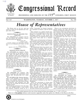 Congressional Record United States Th of America PROCEEDINGS and DEBATES of the 115 CONGRESS, FIRST SESSION