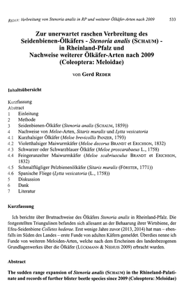 Zur Unerwartet Raschen Verbreitung Des Seidenbienen-Ölkäfers