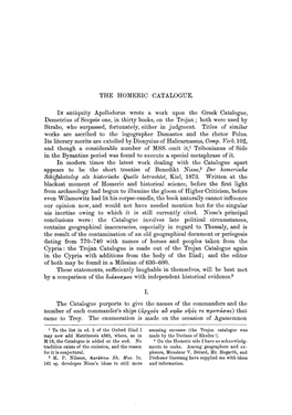 THE HOMERIC CATALOGUE. in Antiquity Apollodorus Wrote a Work