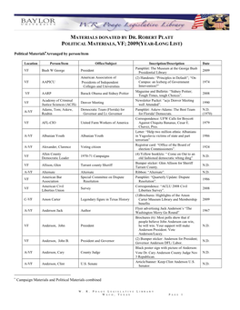 Political Materials Arranged by Person/Item