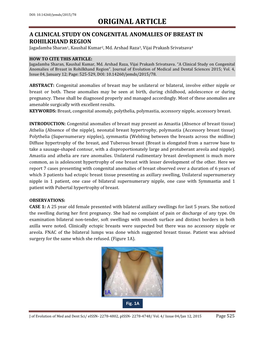 ORIGINAL ARTICLE a CLINICAL STUDY on CONGENITAL ANOMALIES of BREAST in ROHILKHAND REGION Jagadamba Sharan1, Kaushal Kumar2, Md