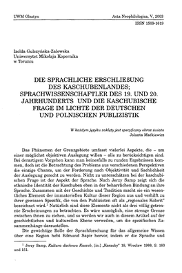 Die Sprachliche Erschließung Des Kaschubenlandes; Sprachwissenschaftler Des 19