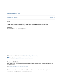 The Scholarly Publishing Scene — the RR Hawkins Prize