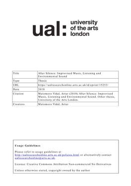 After Silence: Improvised Music, Listening and Environmental Sound. Other Thesis, University of the Arts London