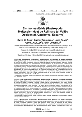 Els Moitessièrids (Gastropoda: Moitessieriidae) De Rellinars (El Vallès Occidental, Catalunya, Espanya)