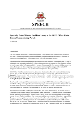 Speech by Prime Minister Lee Hsien Loong, at the 101/15 Officer Cadet Course Commissioning Parade